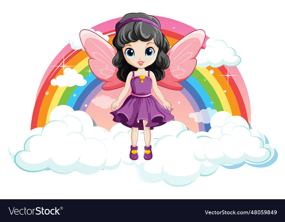 Fairy girl on cloud with rainbow Royalty Free Vector Image