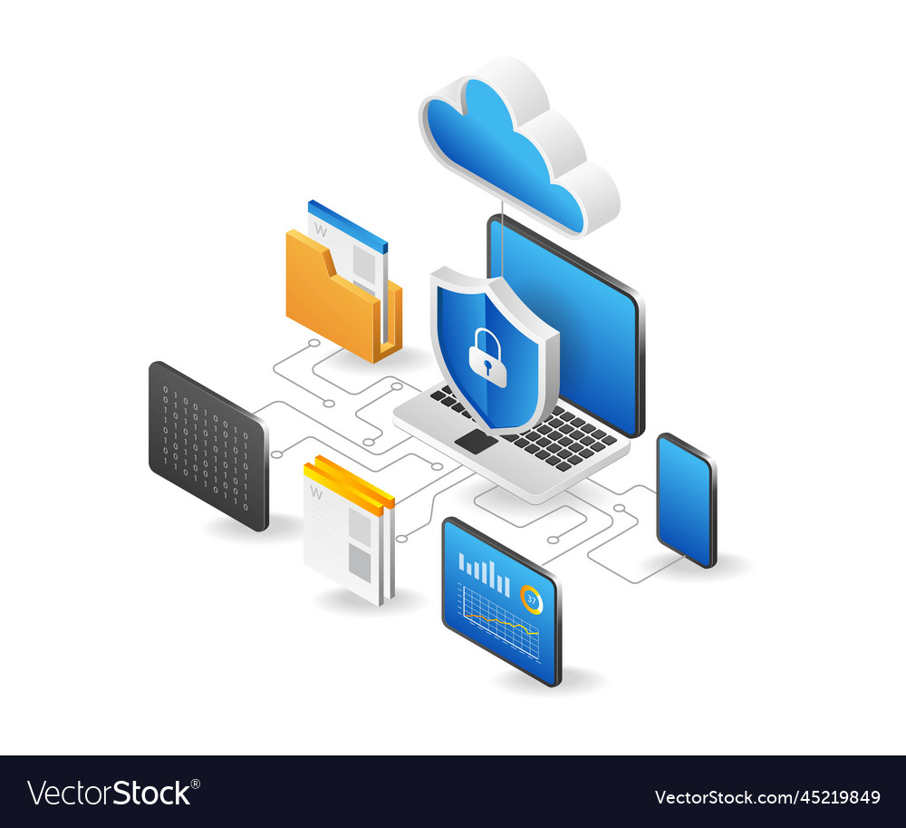 Flat isometric 3d computer cloud server security