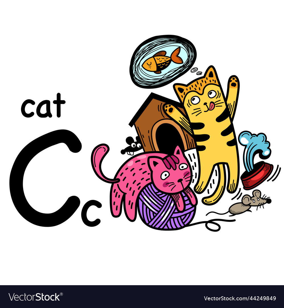 Hand drawnalphabet letter c-cat