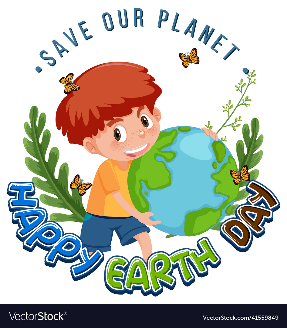 Happy earth day with a boy holding earth globe Vector Image