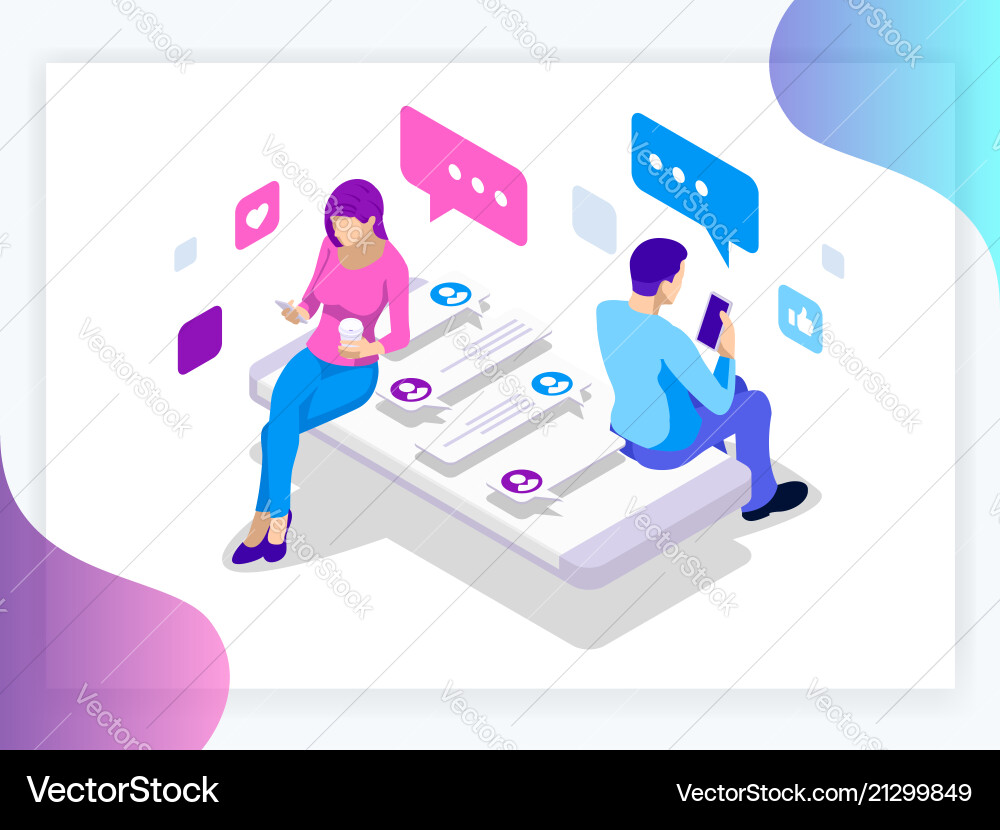 Isometric banner of virtual relationships and Vector Image