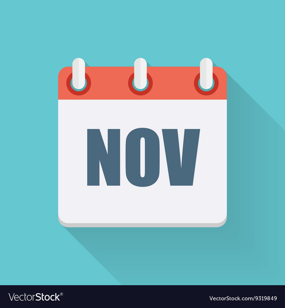 November dates flat icon with long shadow