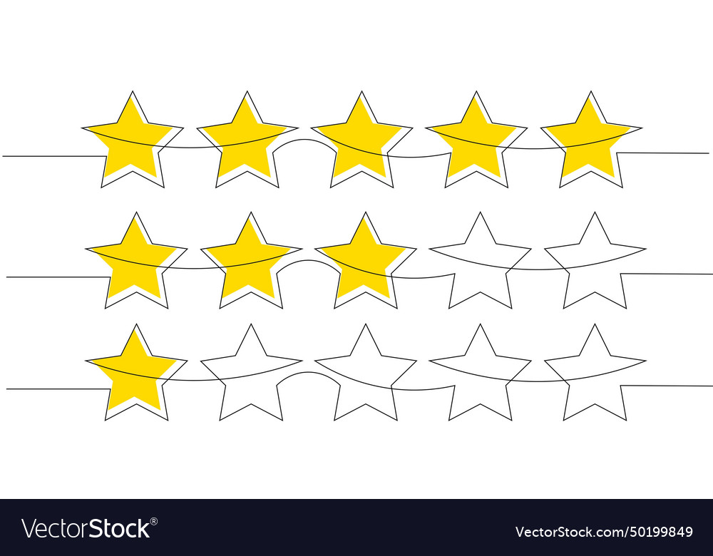 One continuous line drawing set of stars rating vector image One continuous line drawing set of stars rating