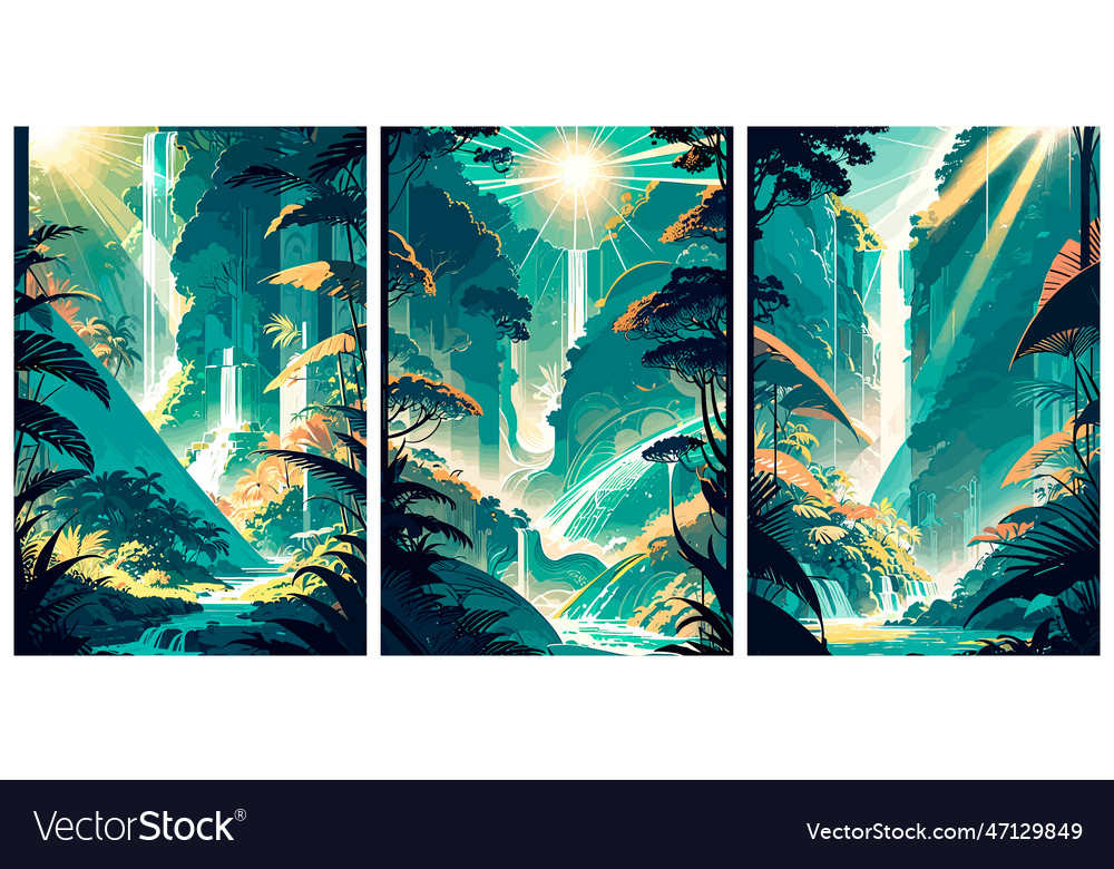 Set of bright tropical green jungle forests vector image Set of bright tropical green jungle forests