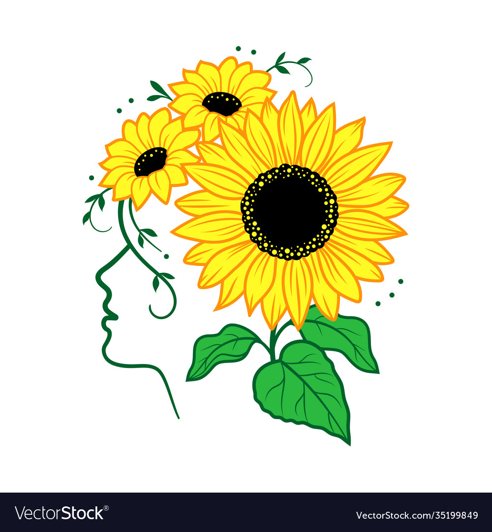 Sunflower woman face silhouette and Royalty Free Vector