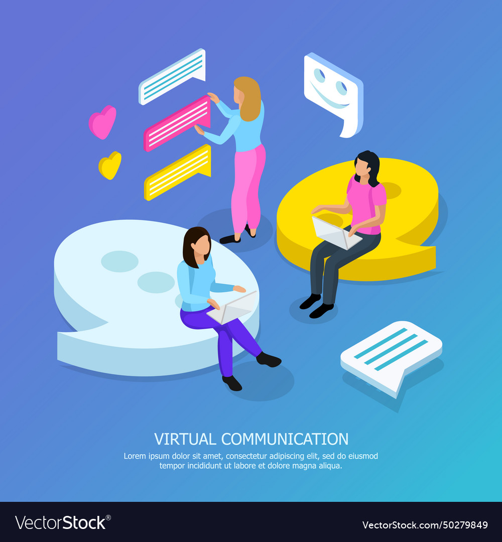 Virtual communication isometric background vector image Virtual communication isometric background