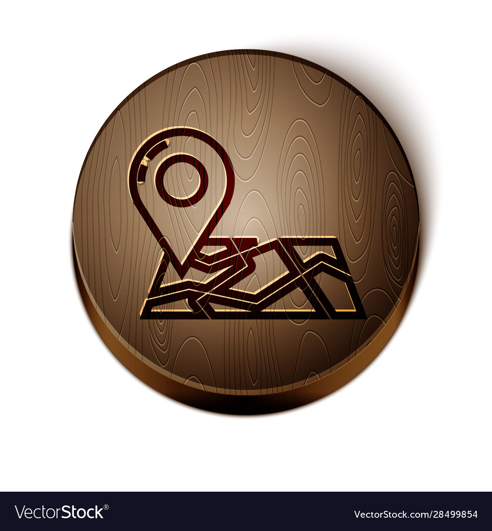 Brown line folded map with location marker icon vector image Brown line folded map with location marker icon