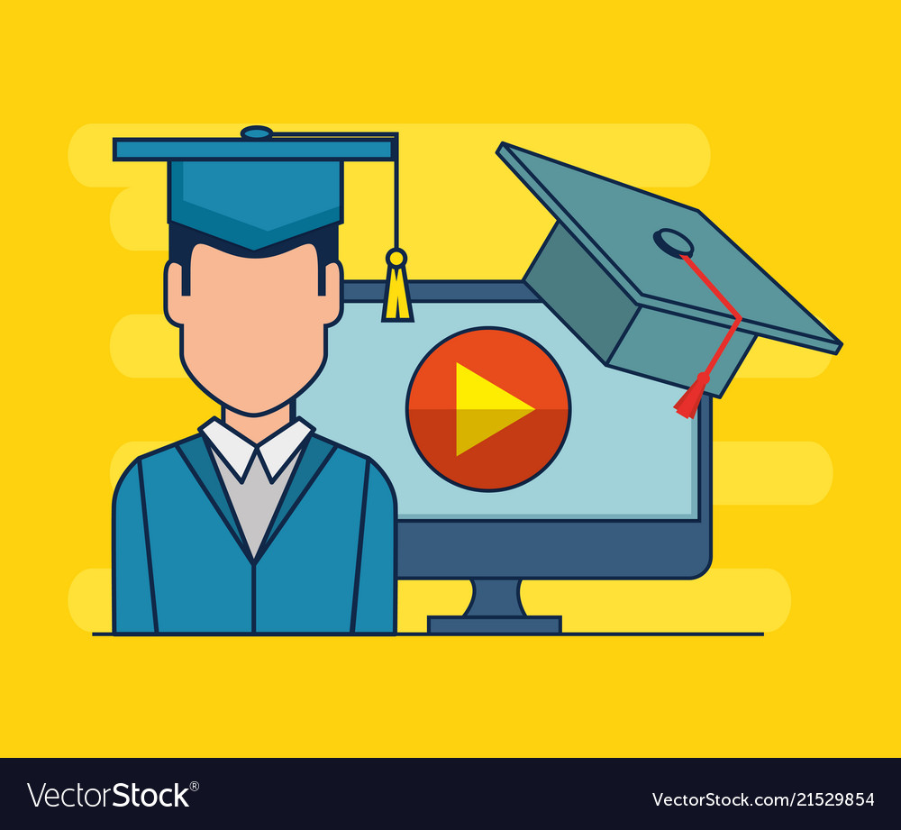 Education on line with desktop display vector image Education on line with desktop display