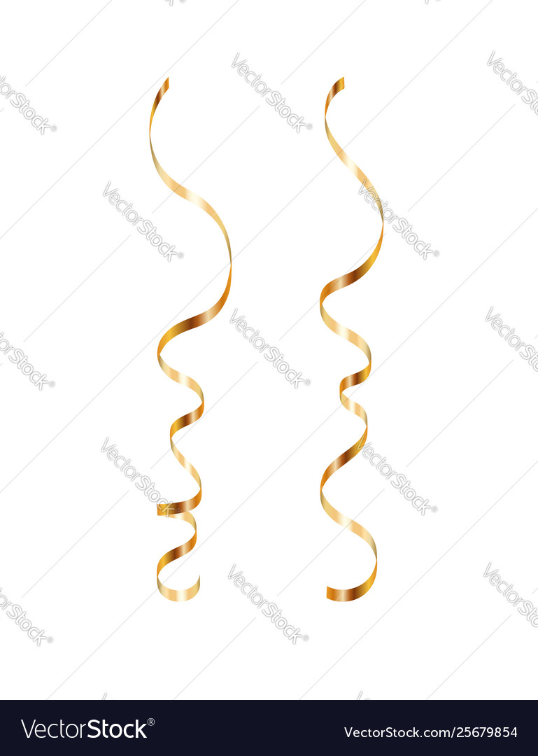 Gold ribbon serpentine set golden curly ribbon Vector Image