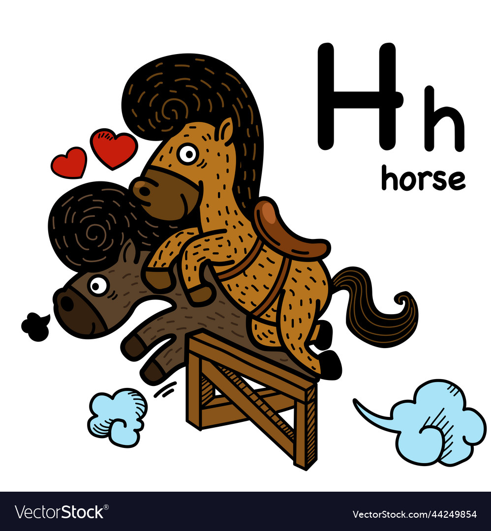 Hand drawnalphabet letter h-horse Royalty Free Vector Image