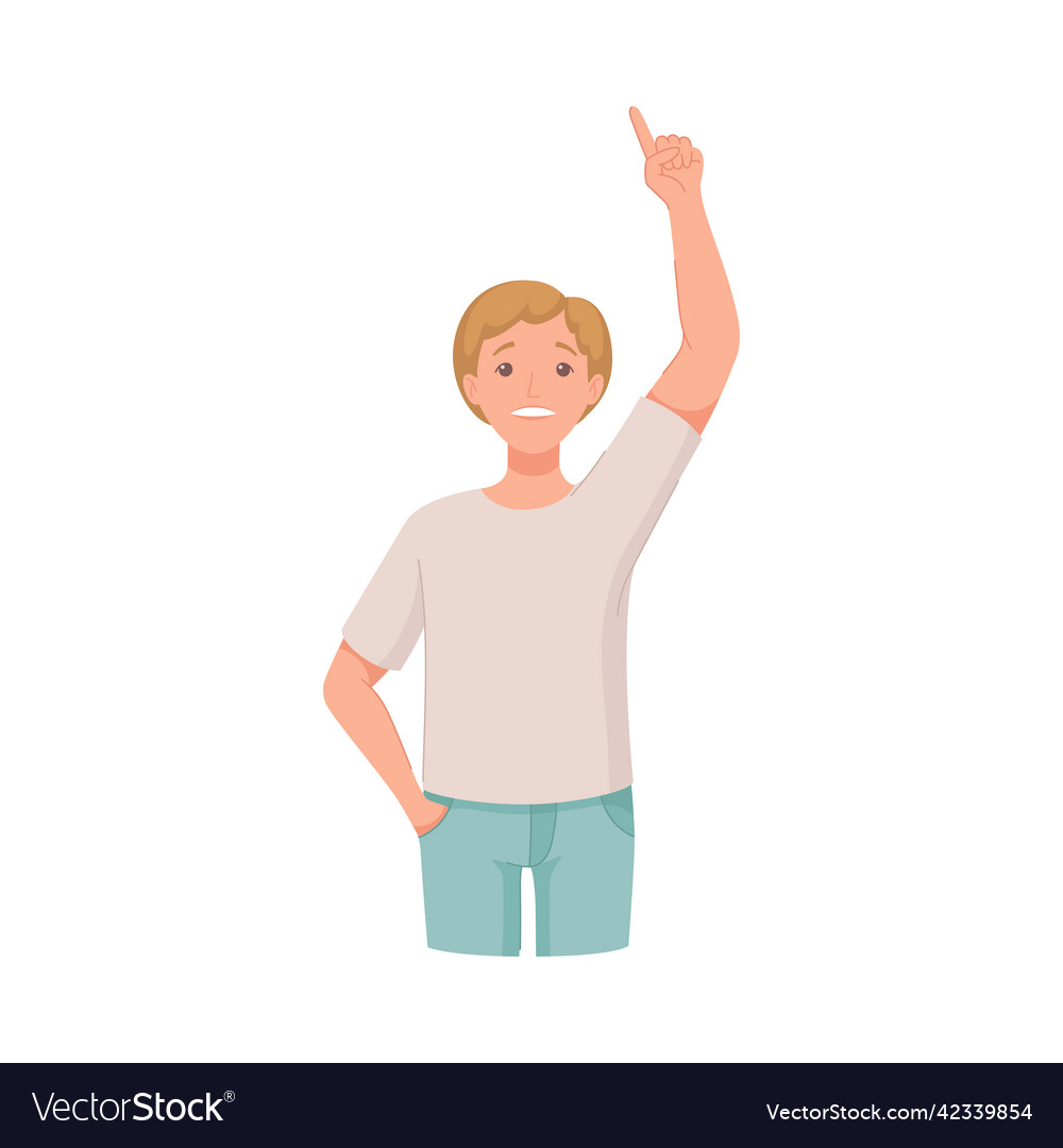 Man character indicating something pointing