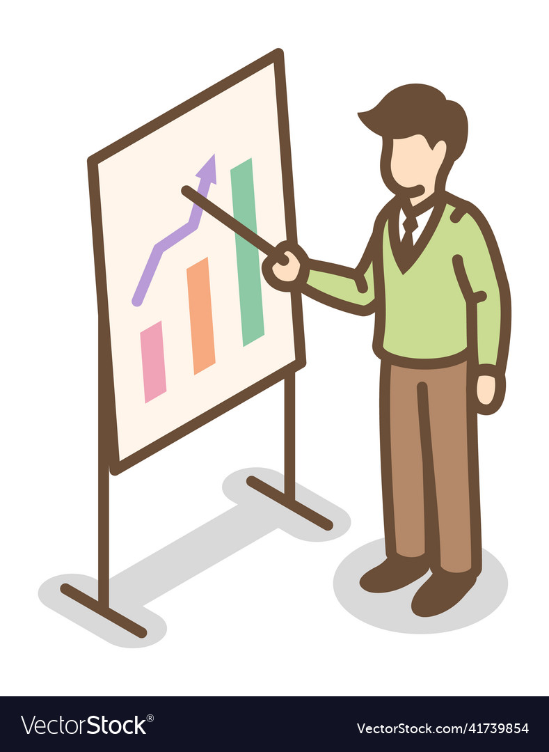 Man showing statistics on board presentation Vector Image Man showing statistics on board presentation