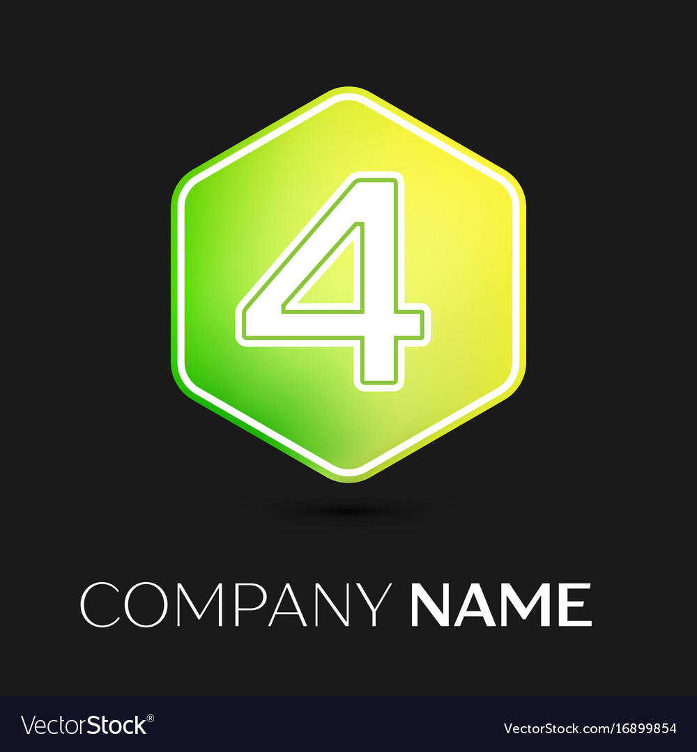 Number four symbol on colorful hexagonal