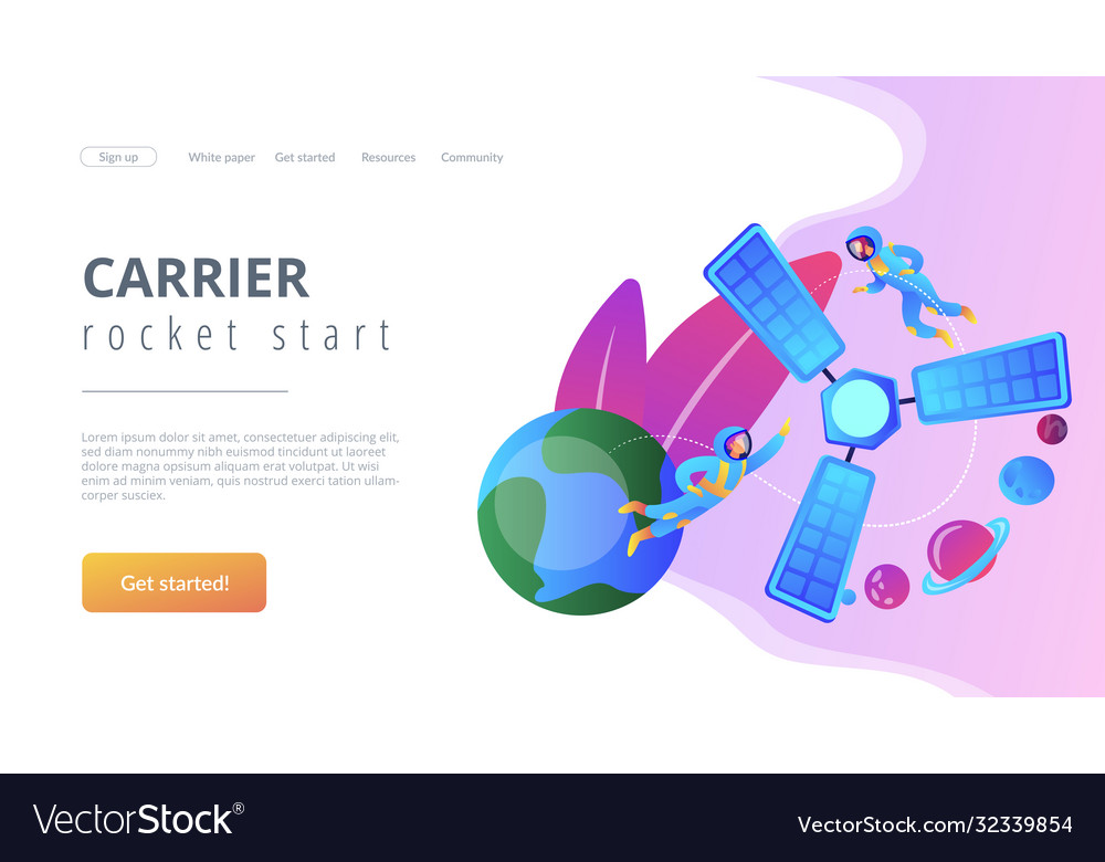 Satellitenstart Konzept Landing Page vector image Satellitenstart Konzept Landing Page