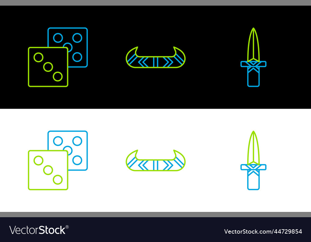 Set line dagger game dice and kayak or canoe