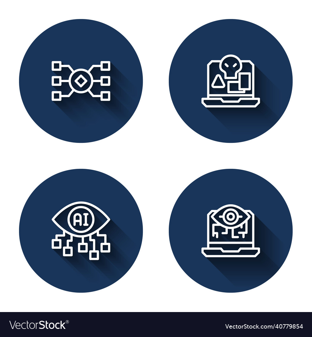 Set line neural network internet piracy computer vector image Set line neural network internet piracy computer