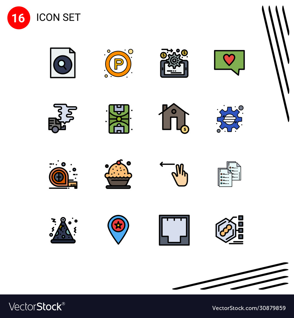 16 user interface flat color filled line pack
