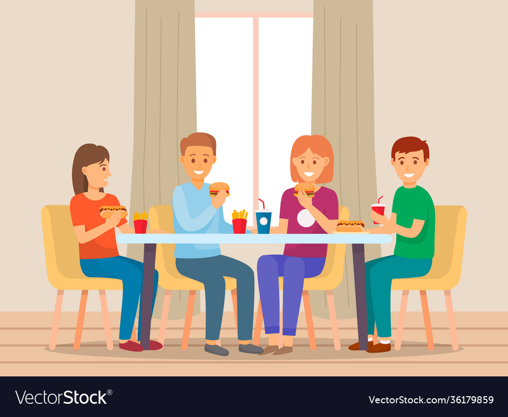 A group friends eating Royalty Free Vector Image