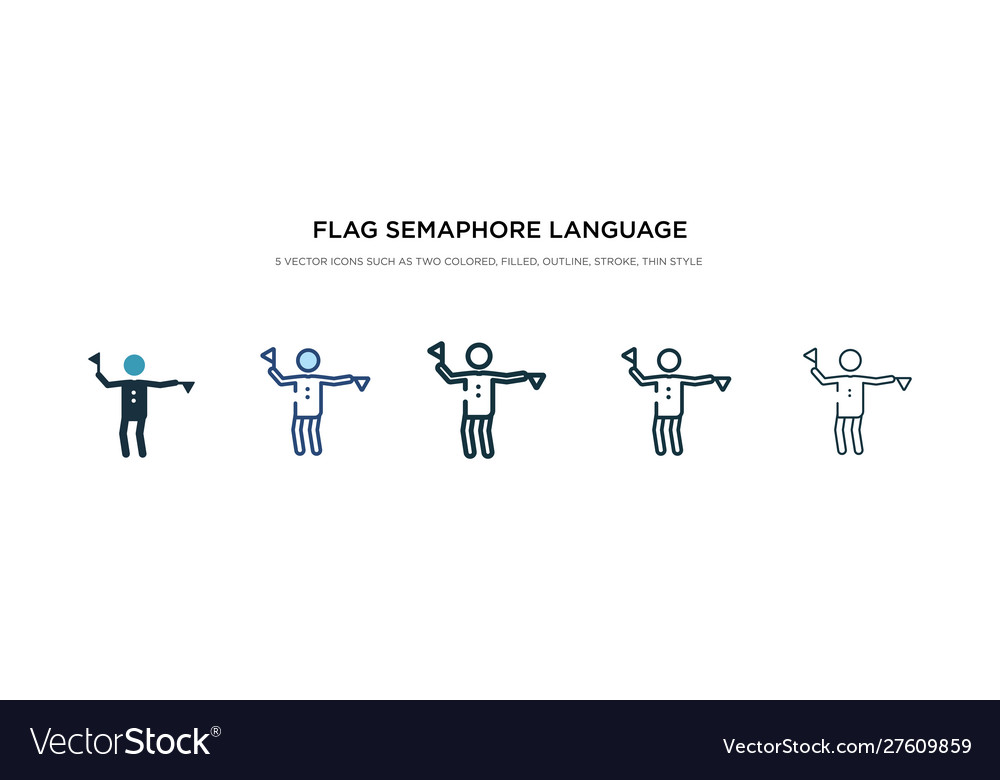 Flag semaphore language icon in different style vector image Flag semaphore language icon in different style