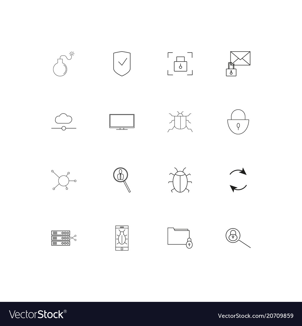 Internet security simple linear icons set