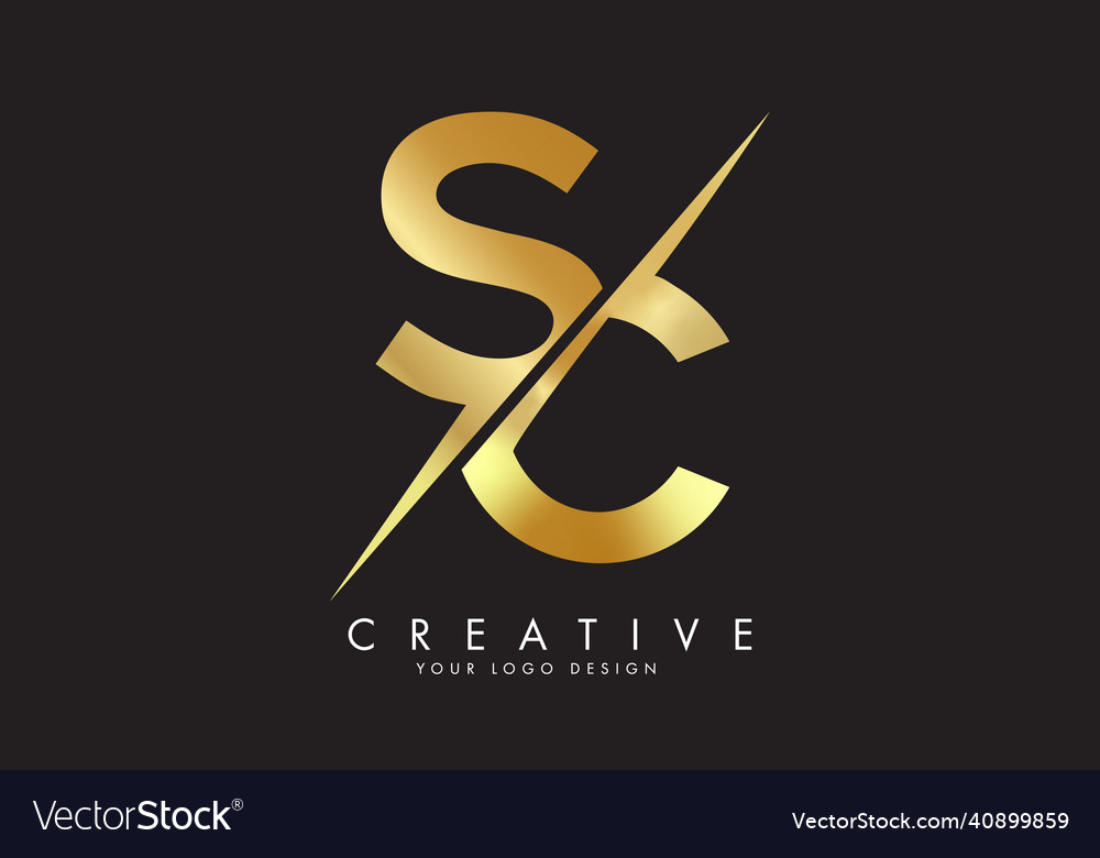 Sc s c golden letter logo design with a creative