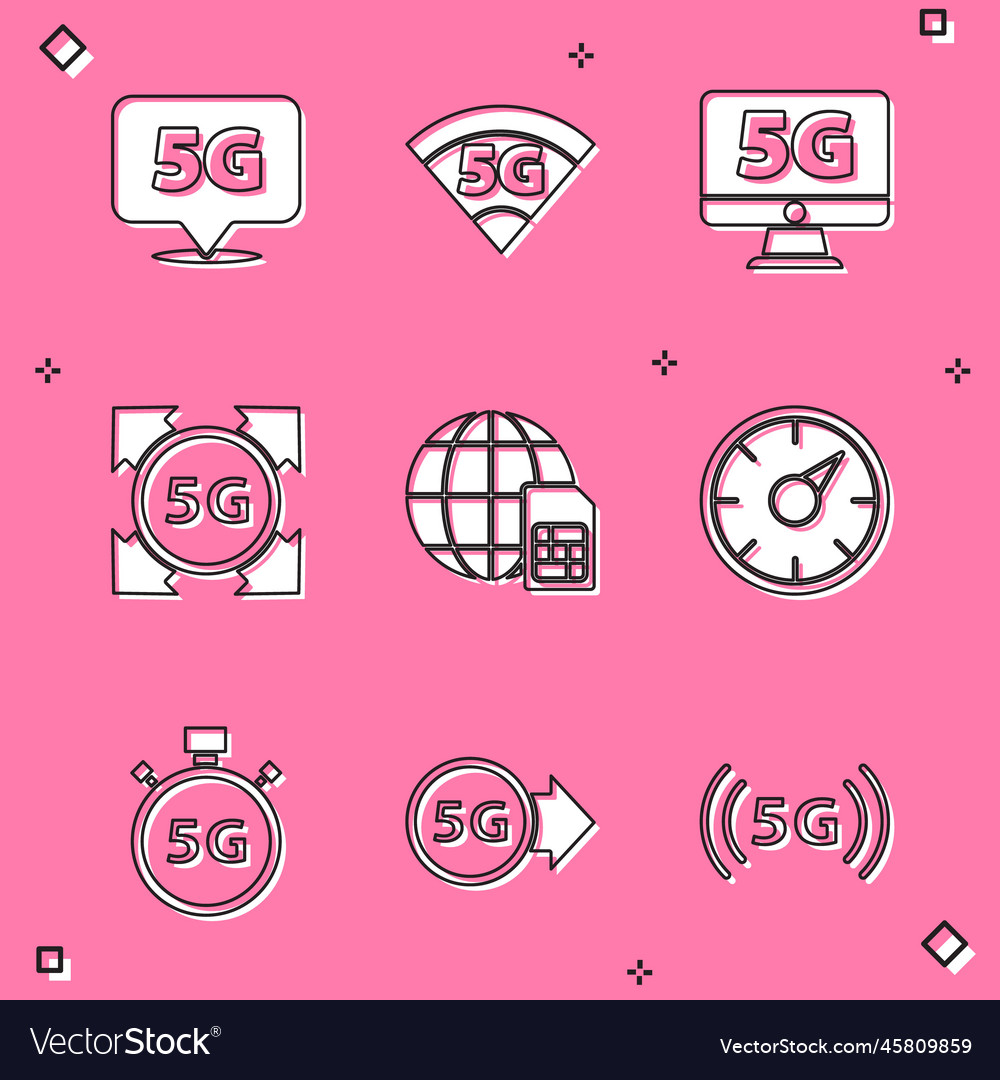 Set location 5g network monitor with globe sim vector image Set location 5g network monitor with globe sim