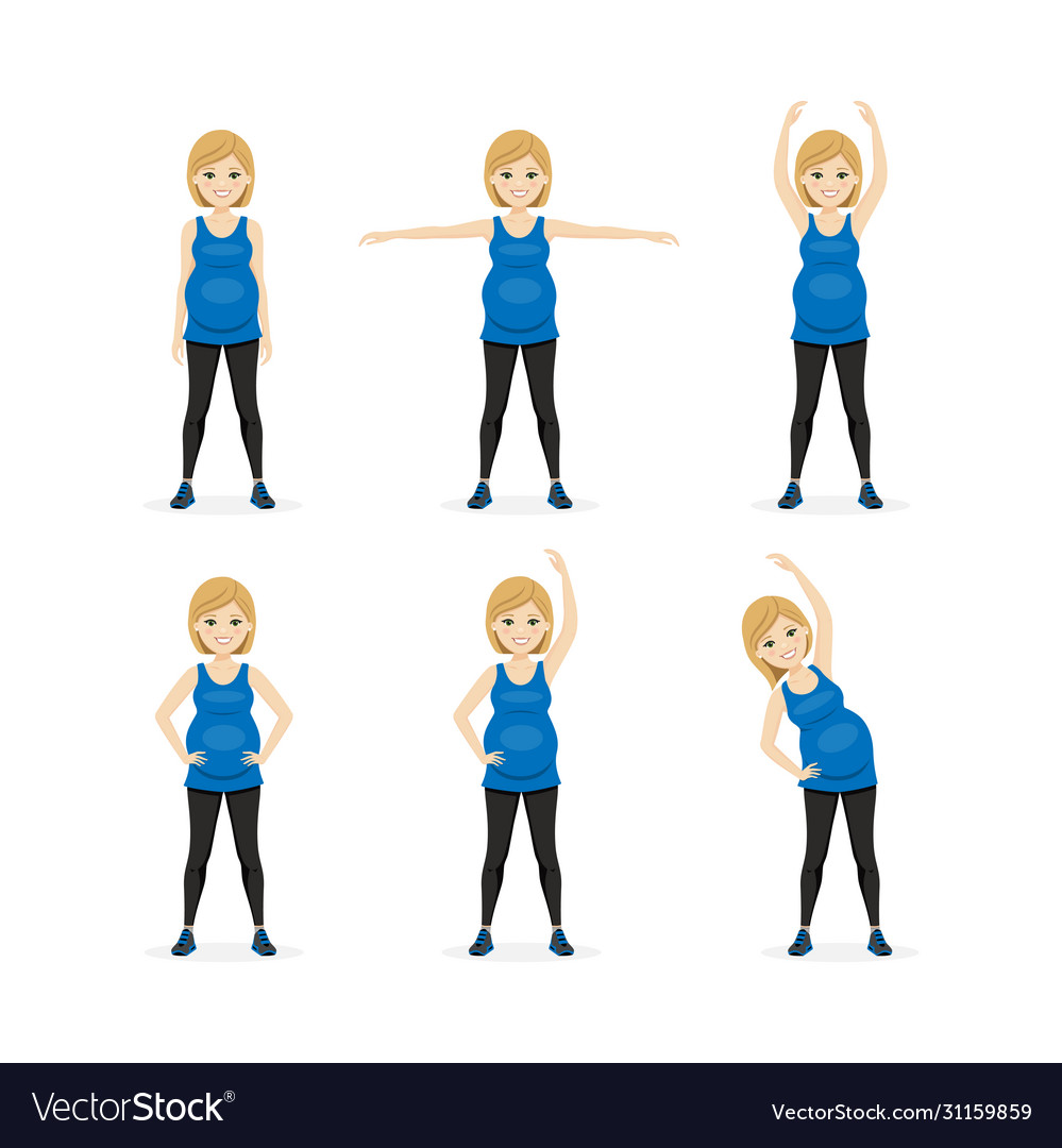 Set young beautiful pregnancy woman fitness Vector Image