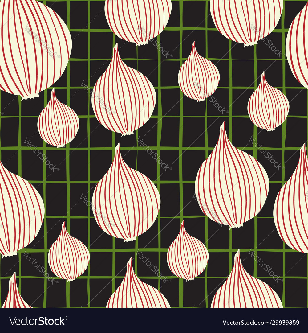 Simple onion seamless pattern on black background vector image Simple onion seamless pattern on black background