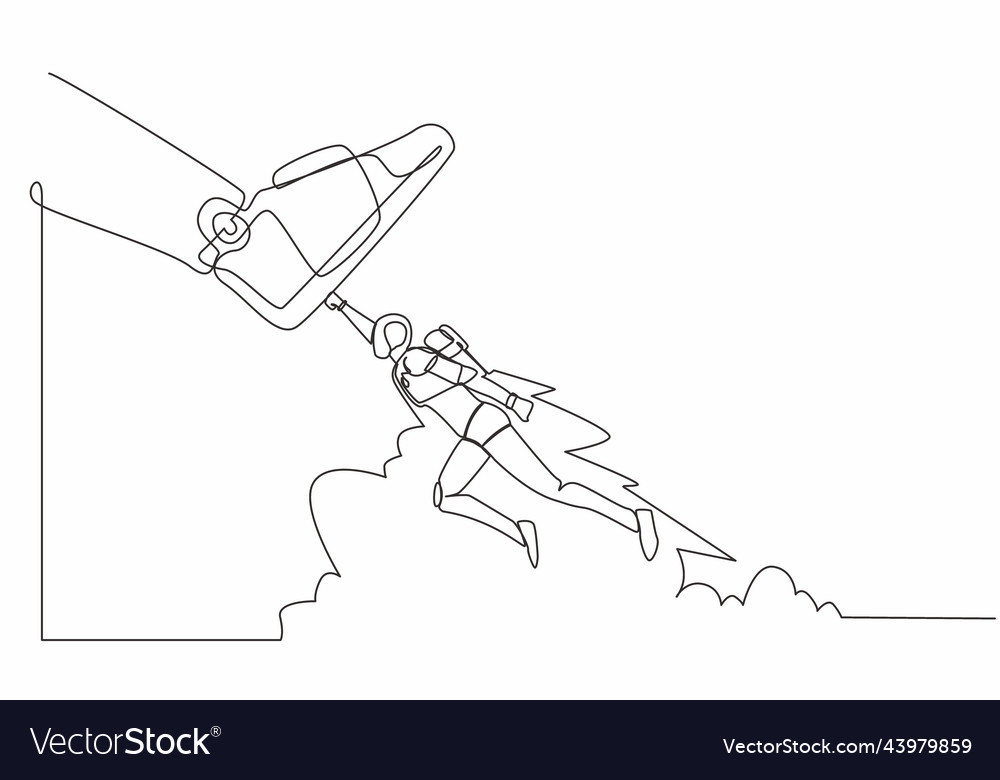 Single continuous line drawing robot flying vector image Single continuous line drawing robot flying
