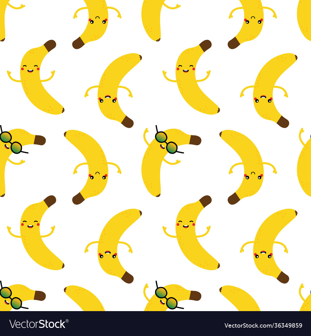 Smiling Banana Characters Seamless Pattern