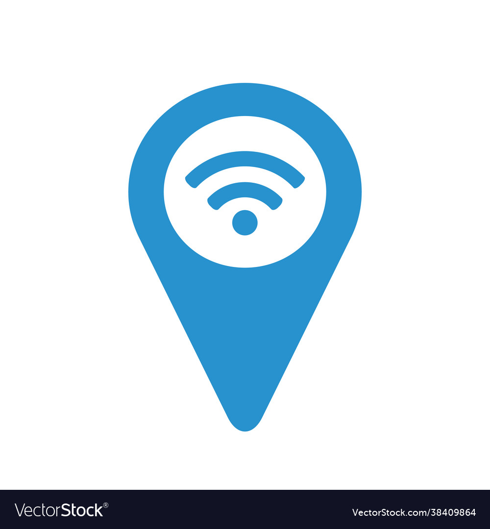 Blue wifi symbol with map point isolated on white