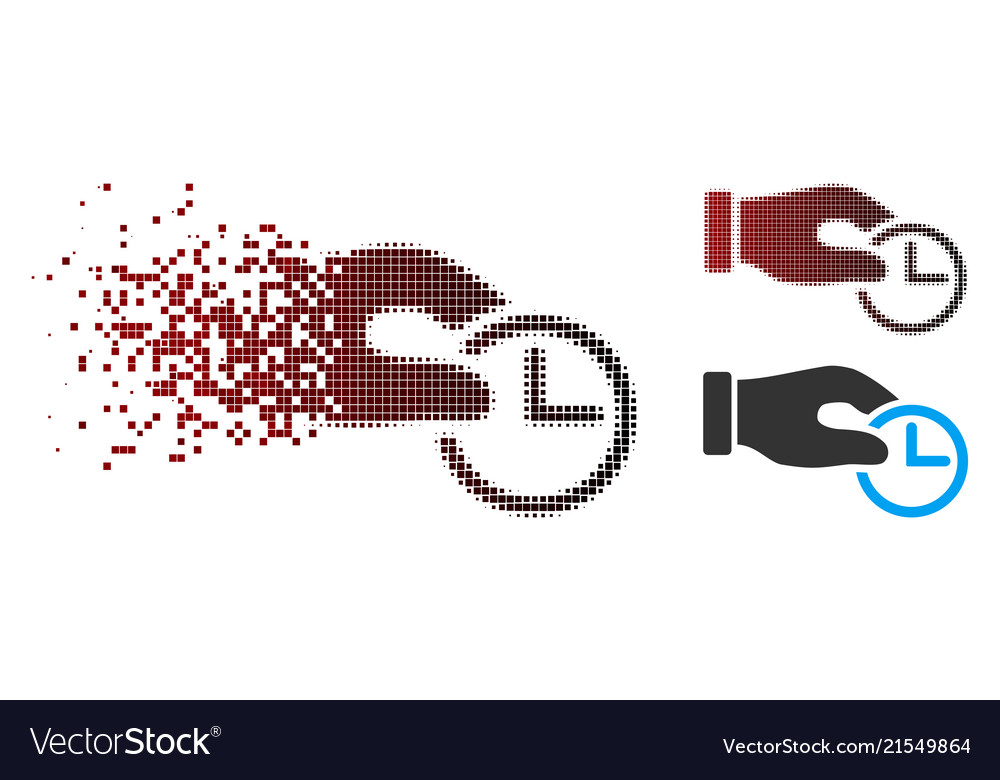 Broken pixel halftone clock properties icon vector image Broken pixel halftone clock properties icon