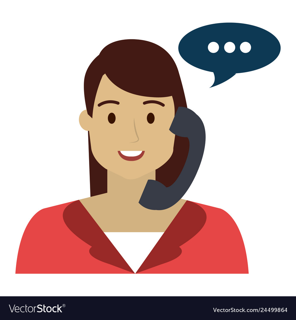 Call center woman with telephone and speech bubble