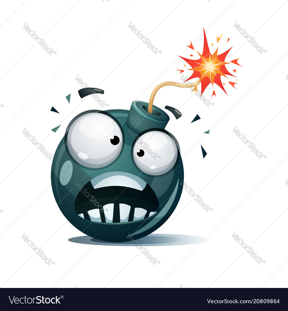 Cartoon bomb fuse wick spark icon afraid