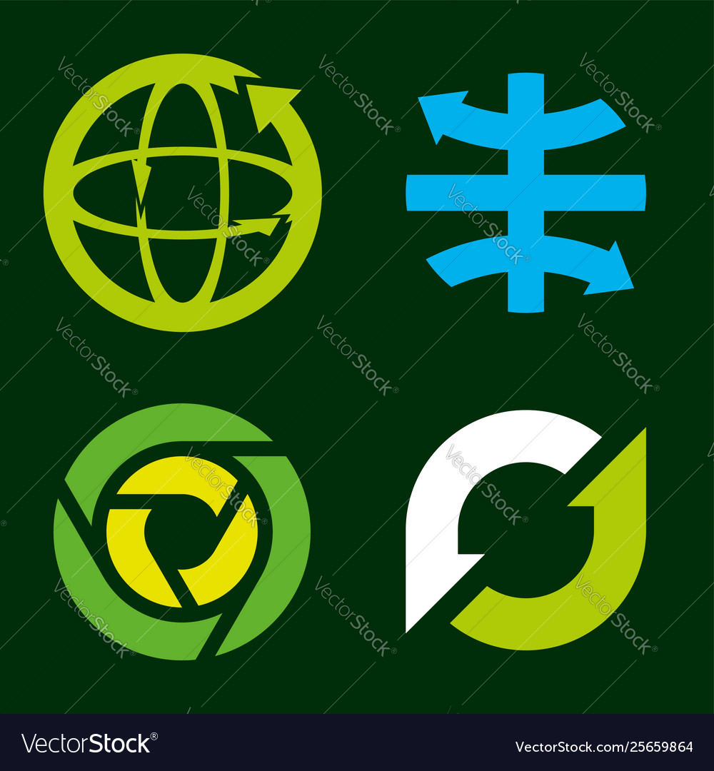 Four different recycle rounded icons in green