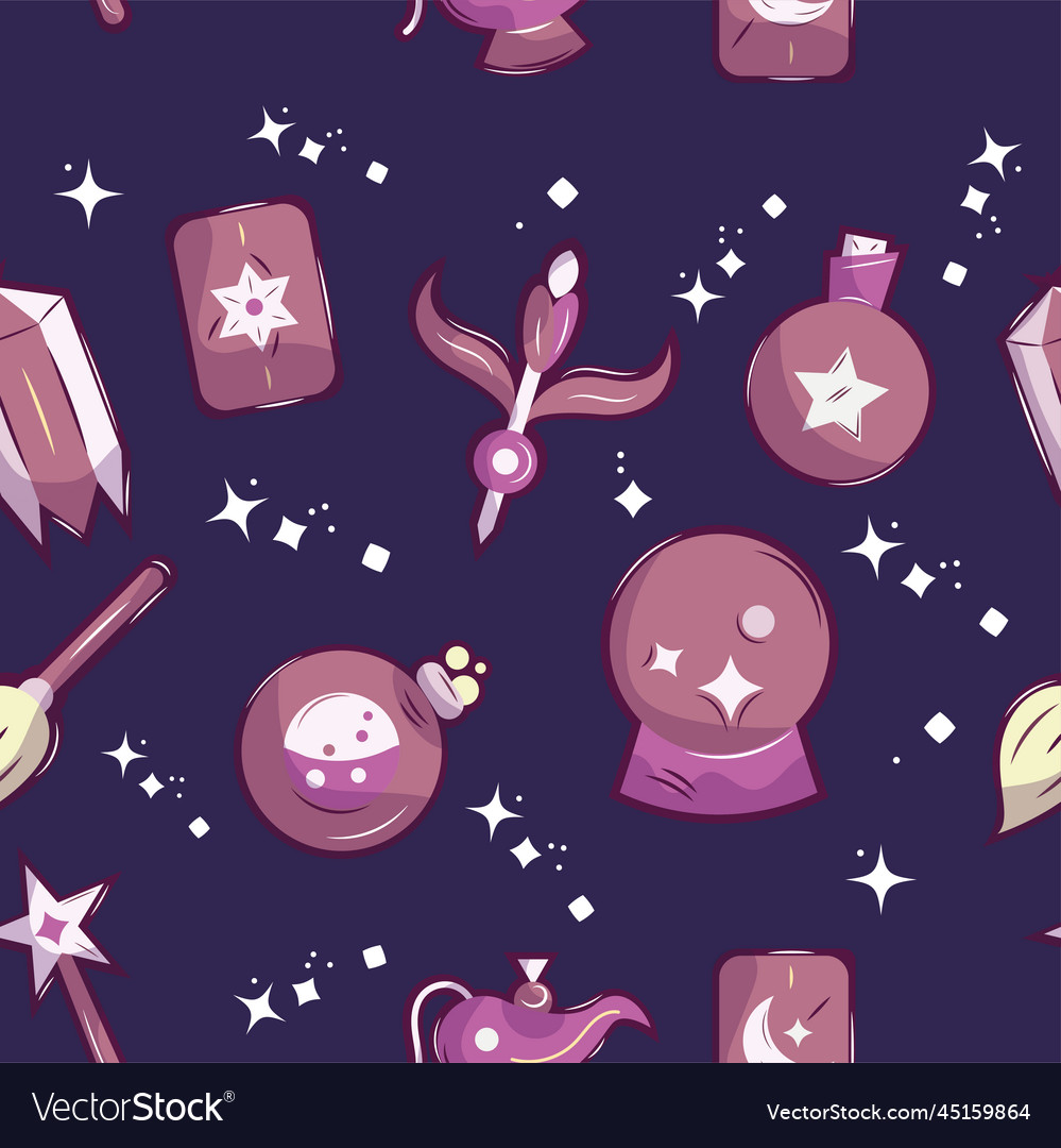 Seamless pattern background with magic icons vector image Seamless pattern background with magic icons