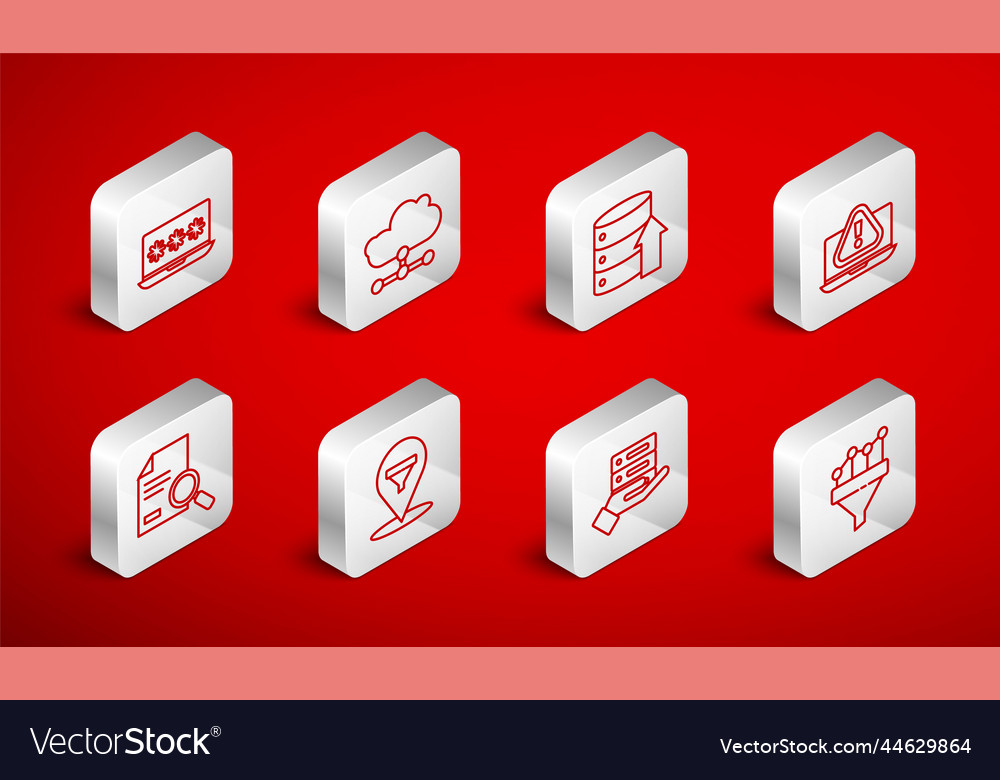 Set line sales funnel with chart network cloud vector image Set line sales funnel with chart network cloud