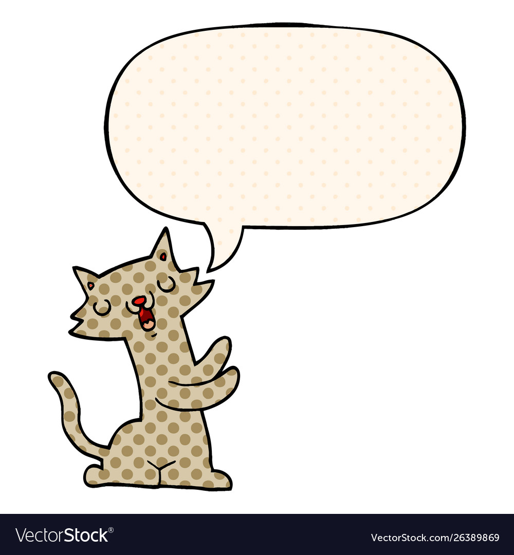 Cartoon cat and speech bubble in comic book style Vector Image