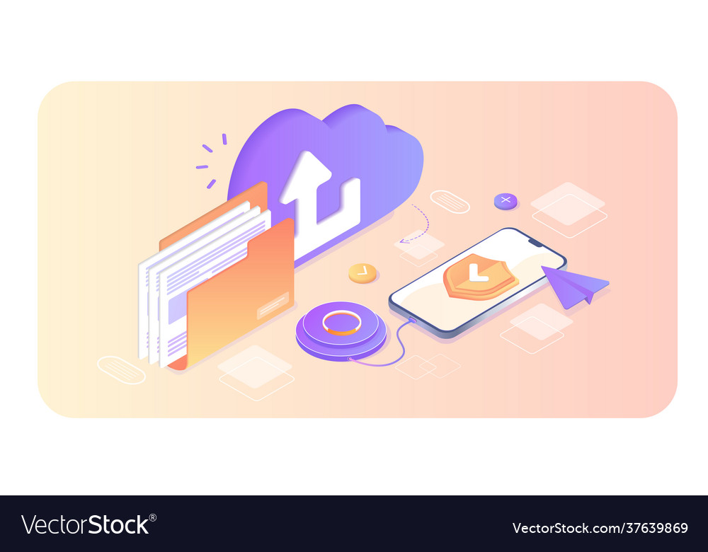 Database with cloud server data set process vector image Database with cloud server data set process