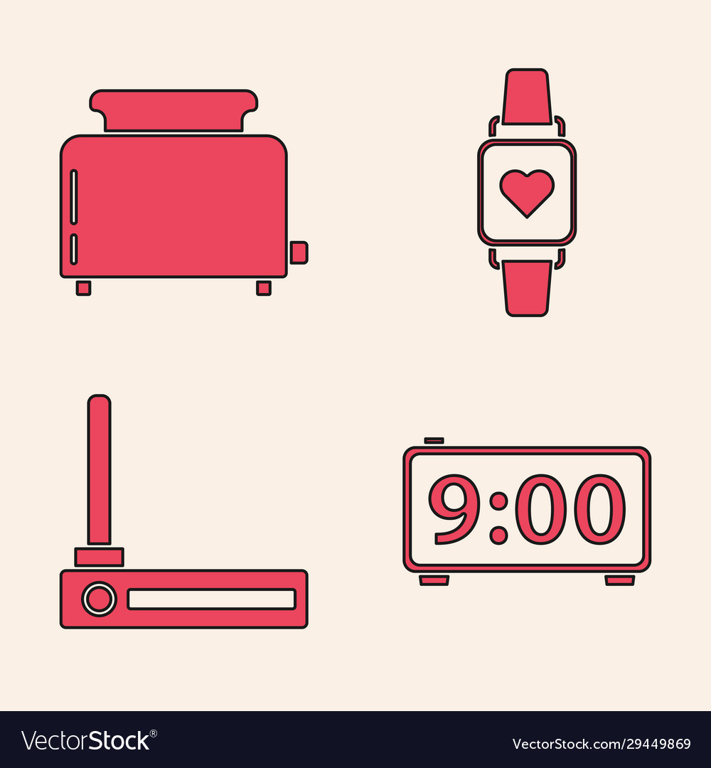 Set digital alarm clock toaster with toasts vector image Set digital alarm clock toaster with toasts