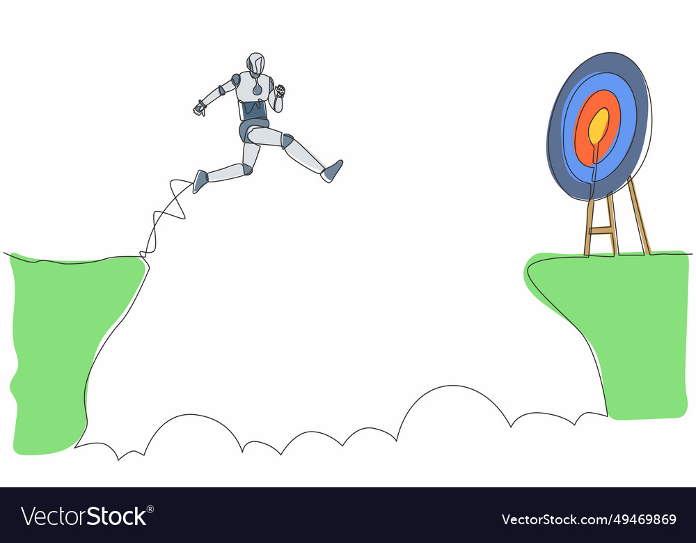 Single continuous line drawing robot jumping over Vector Image Single continuous line drawing robot jumping over