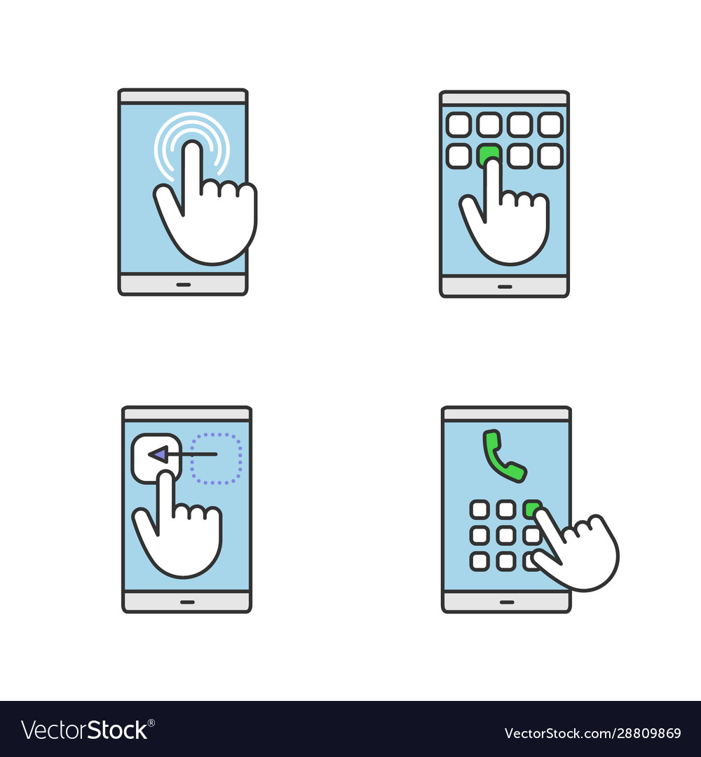 Smartphone touchscreen color icons set