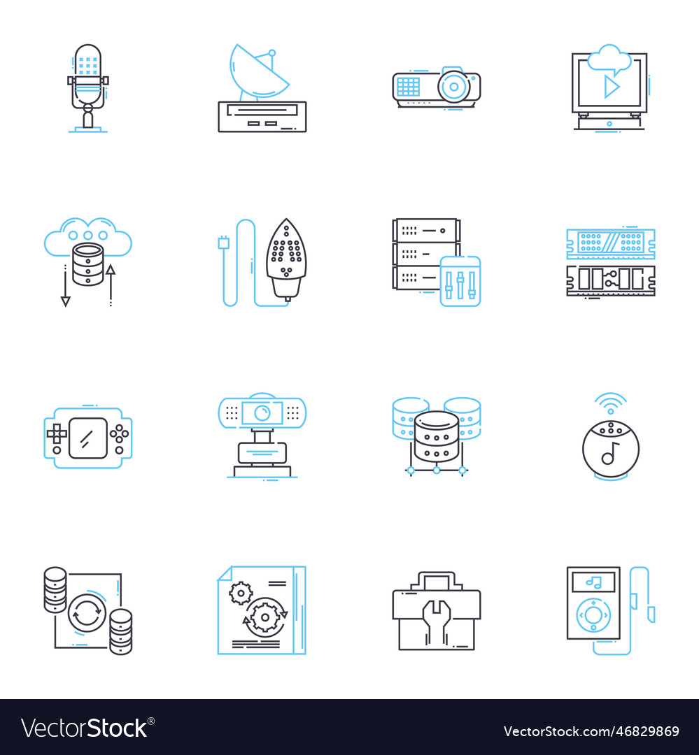 Virtual offices linear icons set flexibility