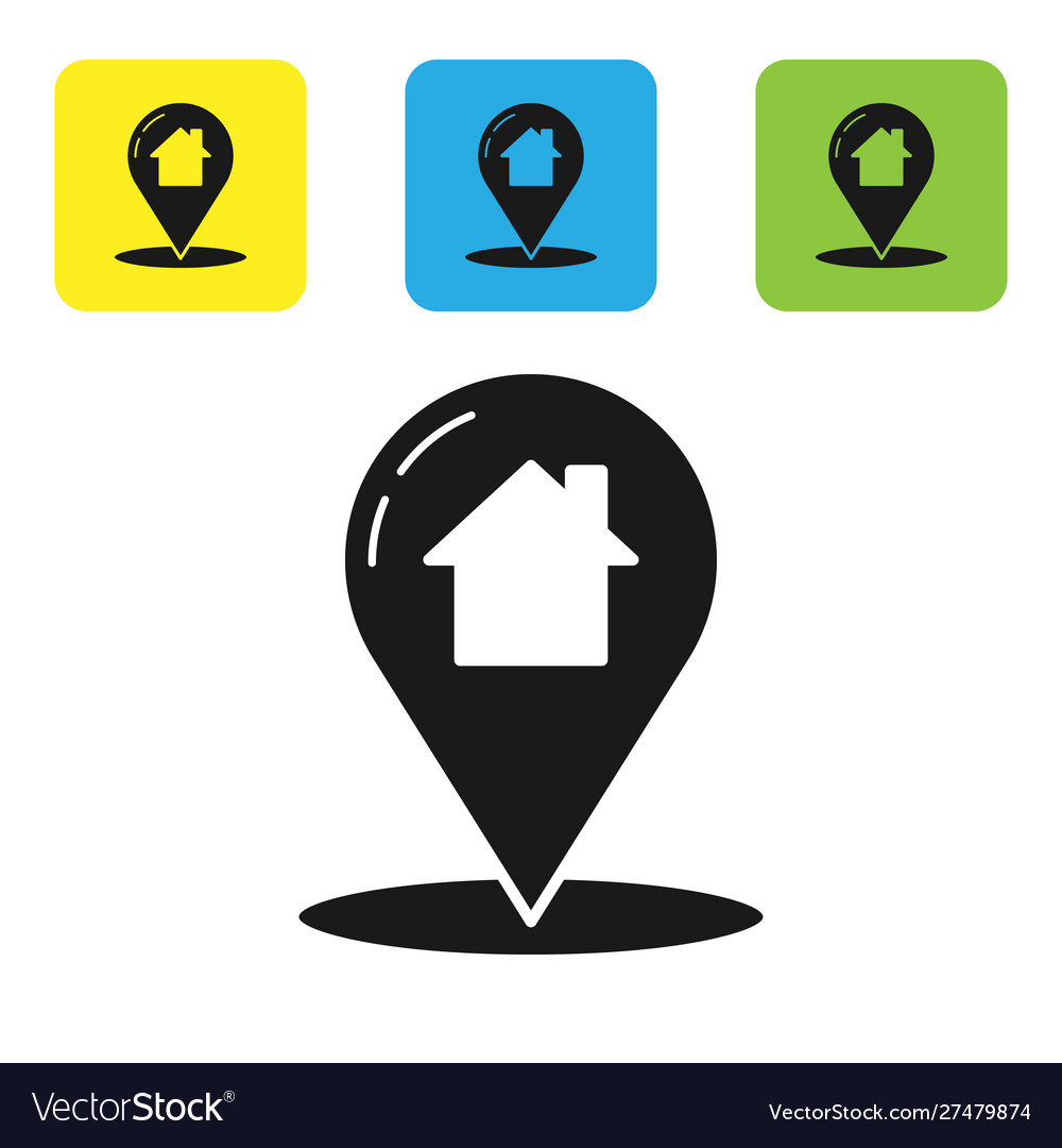 Black map pointer with house icon isolated vector image Black map pointer with house icon isolated