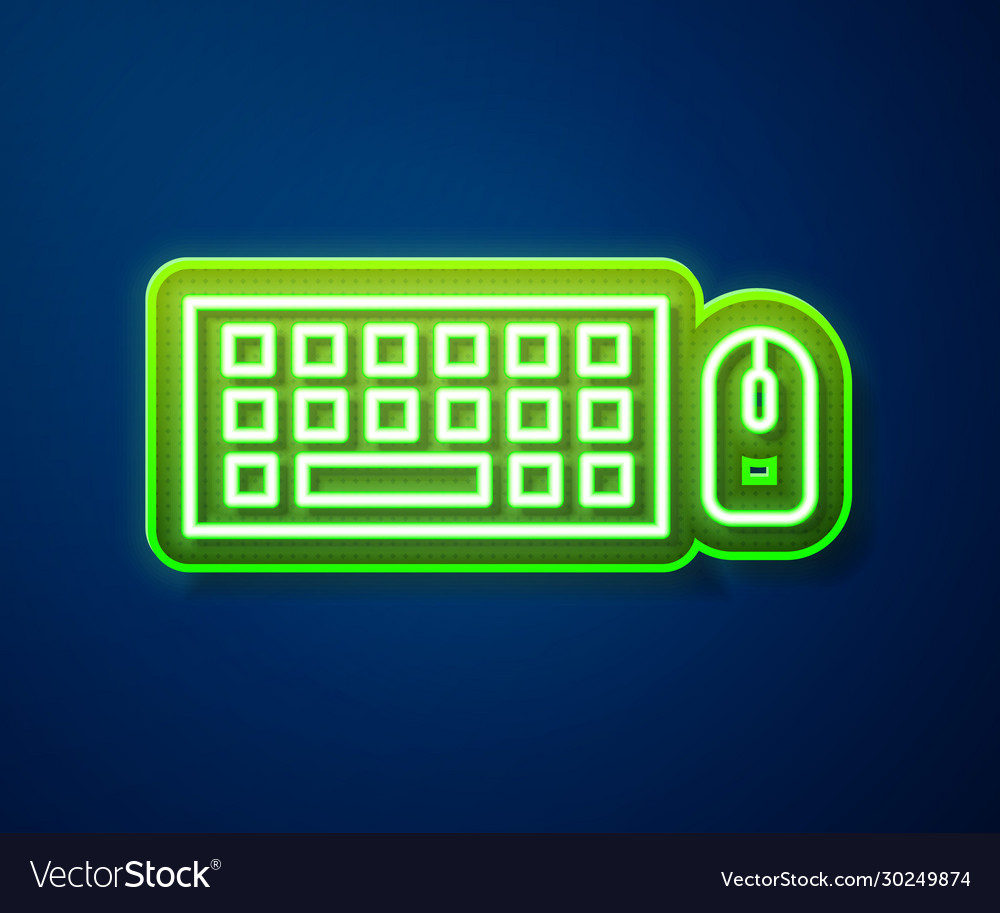 Glowing neon line computer keyboard and mouse icon vector image Glowing neon line computer keyboard and mouse icon