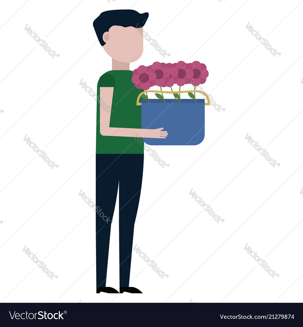 Guy carrying flowers