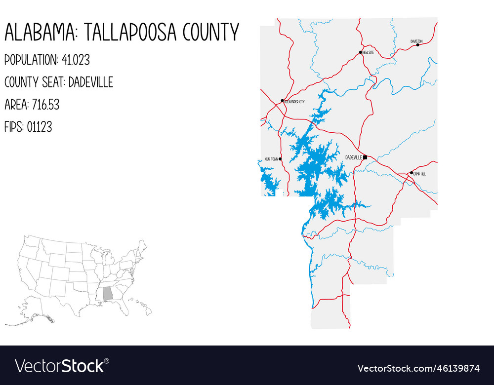 Map of tallapoosa county in alabama usa Royalty Free Vector