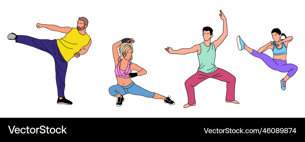 Martial art training outline drawings set Vector Image