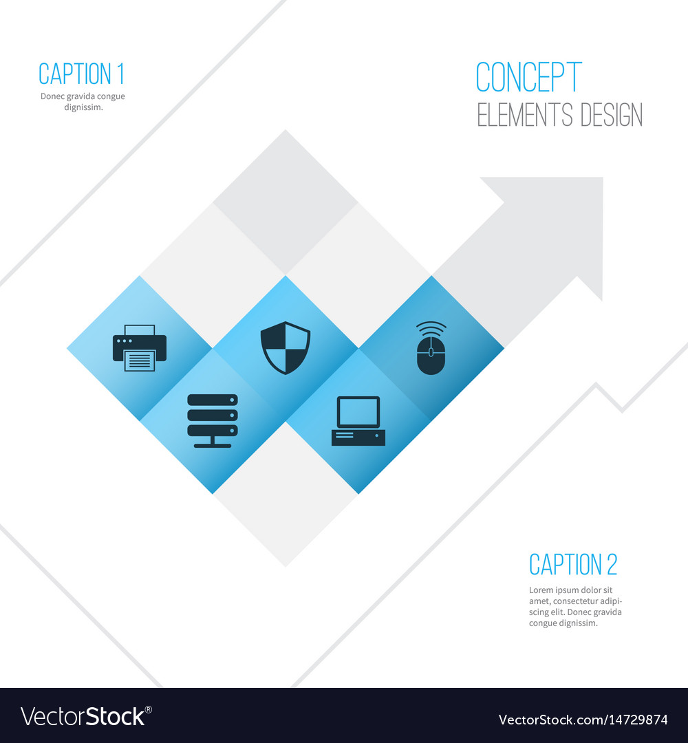 Notebook icons set collection of printing machine