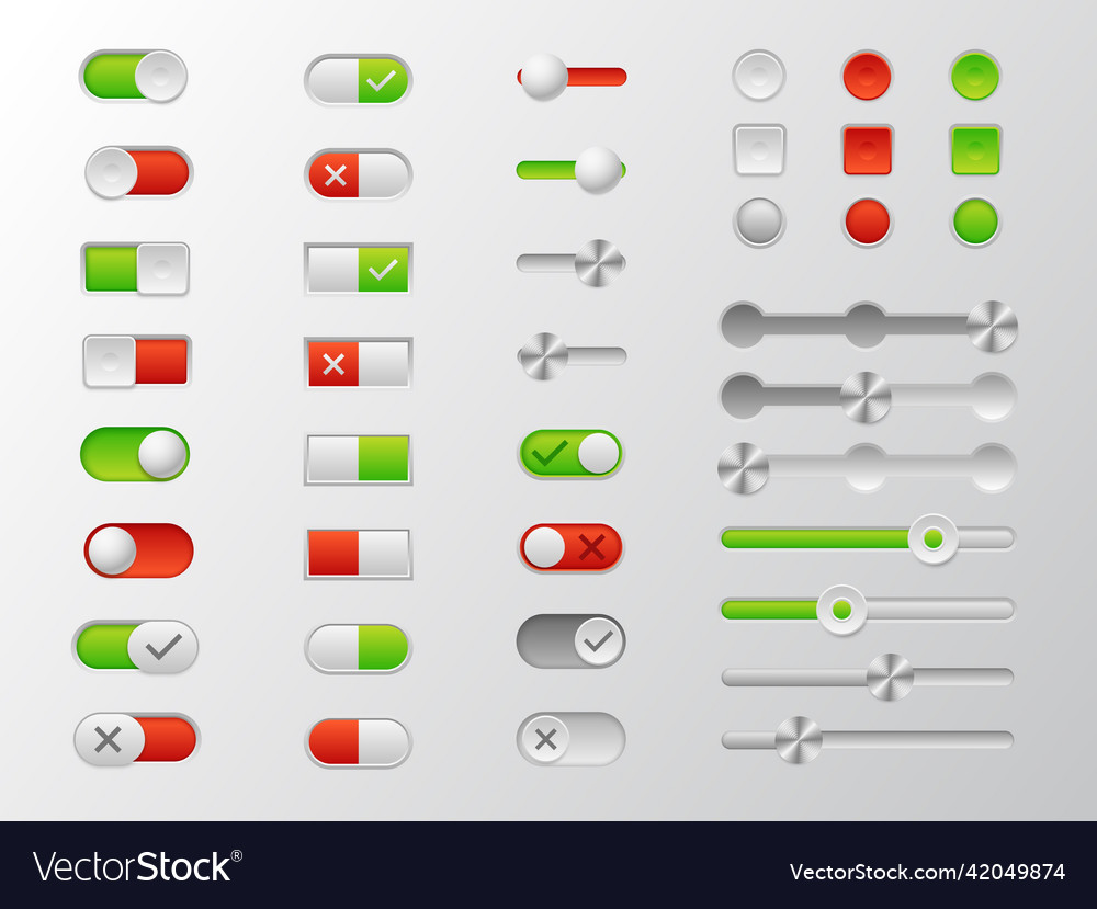 On and off switch buttons ui design realistic vector image On and off switch buttons ui design realistic